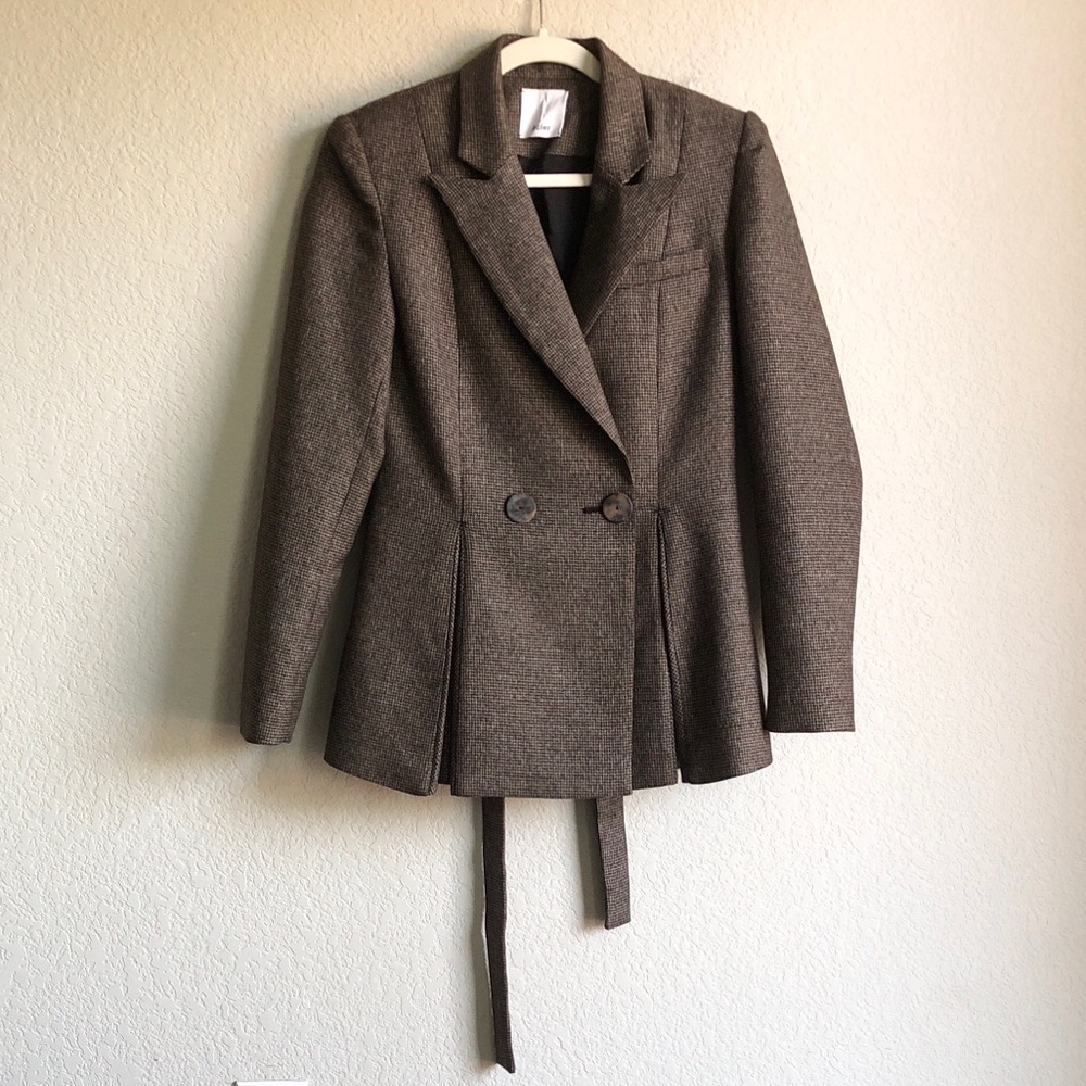 Acler Brown Caramel Fleck Union Double Breasted Blazer Open Back 6